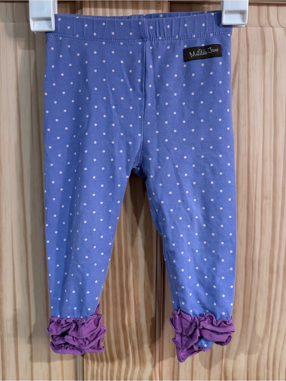 Matilda Jane Girls Periwinkle Polka Dot Ruffle Hem Leggings 18-24M Purple Trim